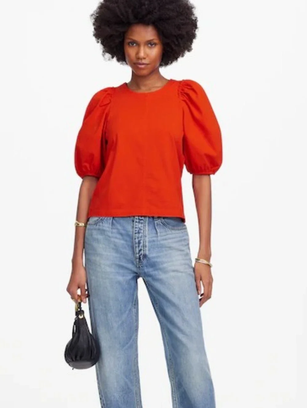 Madewell Orange Red Puff Sleeve Top Size X-Small
